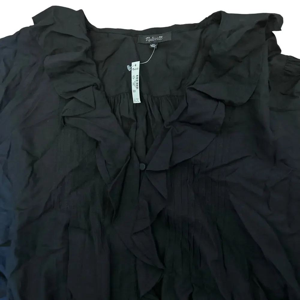 NWT Madewell Ruffled Pintucked Long-Sleeve Top True Black Size XL - Picture 7 of 11